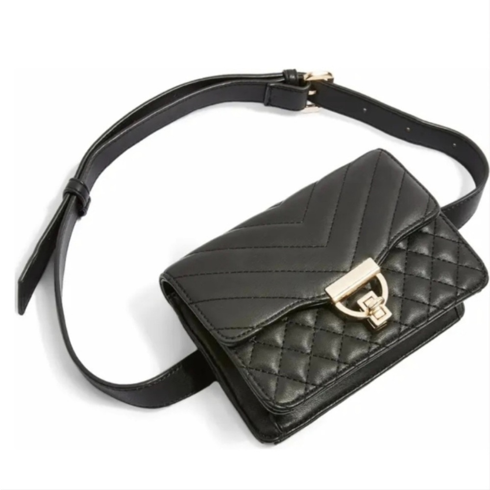 Topshop Black Lulu Quilted fanny pack or belt bag